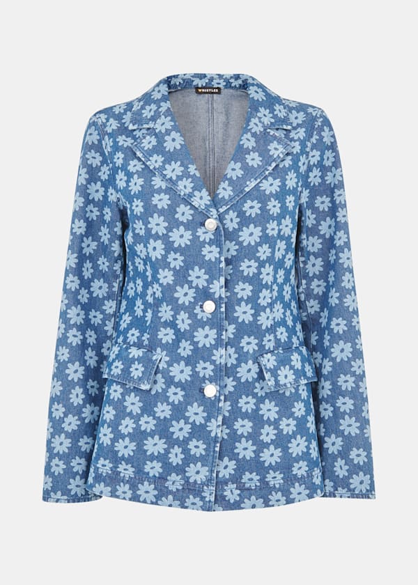 Graphic Daisy Denim Blazer